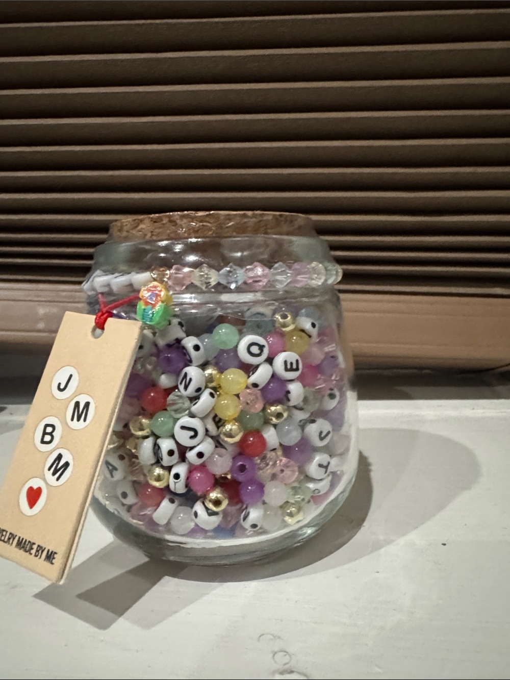 Handmade Multicolor Bead Jar with Letter Beads